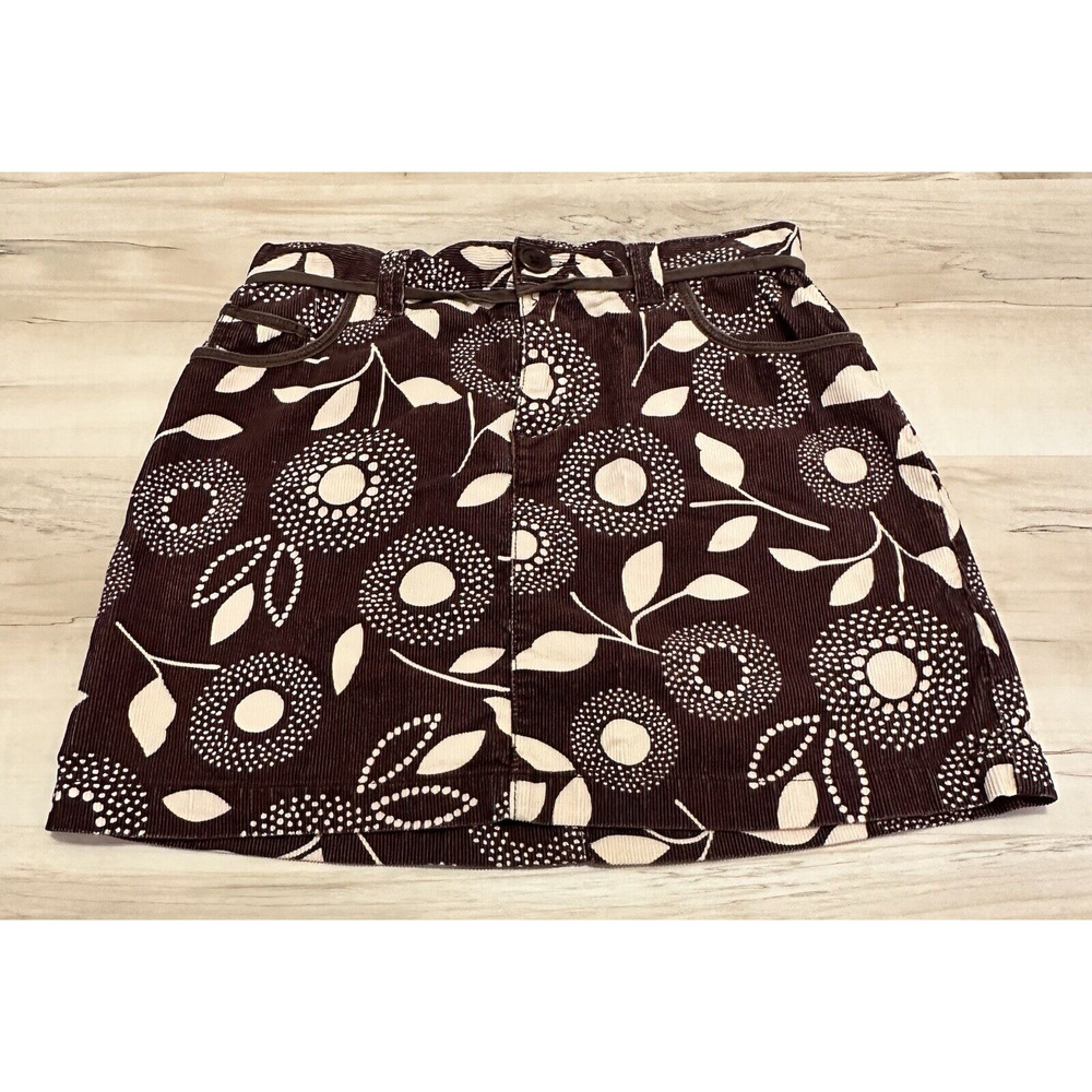Boden Women 10R Skirt‎ Cotton Mini Corduroy Floral Brown Cream
